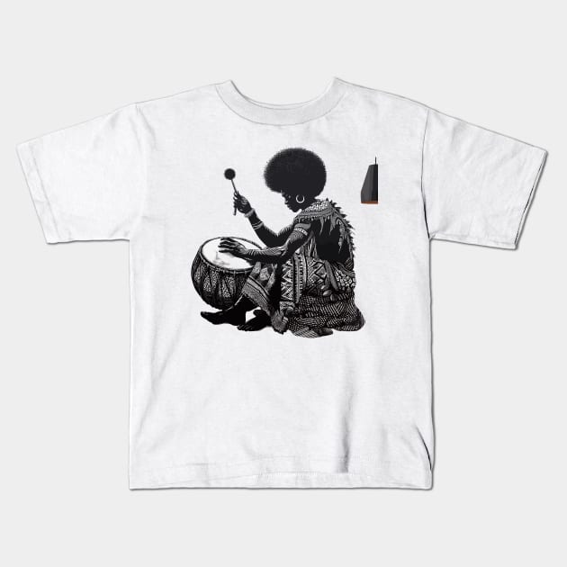 Afrocentric Man Drum Kids T-Shirt by Graceful Designs